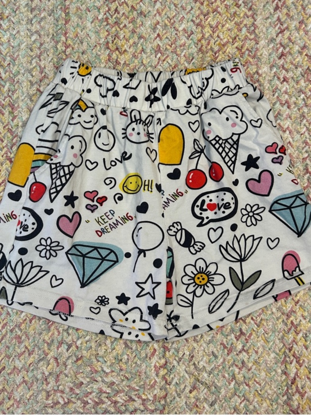 Lola + The Boys White Shorts with Multicolor Doodle Print